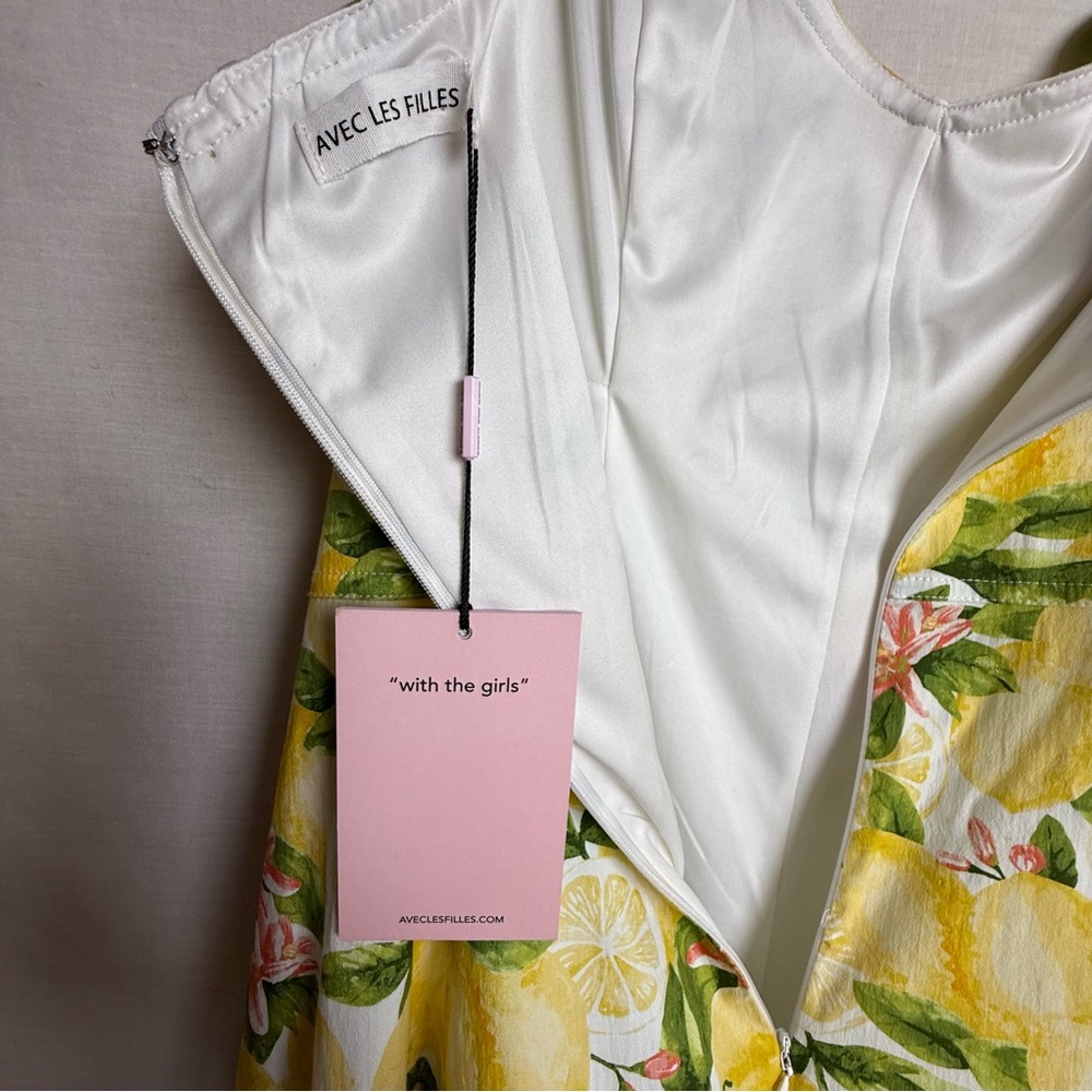 Avec Les Filles Lemon Corset Style Lemon Printed Mini Dress- Size 14 NWT - Picture 7 of 9